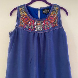 Angie Blue Mexican Dress with Embroidery Size S
